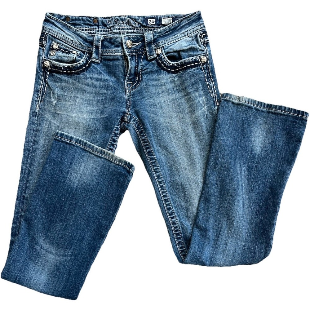 Miss Me Blue Boot Cut Jeans with Silver Accents - Picture 2 of 16